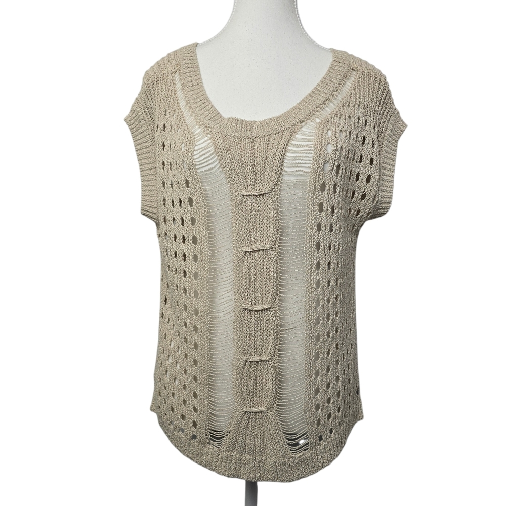 Temperance Cream Sleeveless Crochet Sheer Blouse Boho Resortwear Cover Up Beach